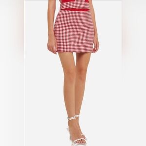 NWT $90 English Factory Women's Red White Houndstooth Mini Skirt Sz S